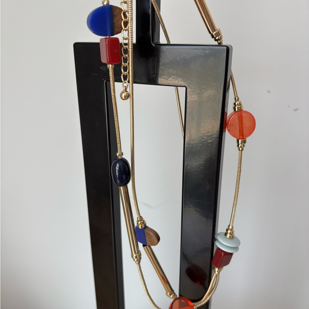 Chico’s Multicolor Geometric Beaded Necklace in Gold Tone